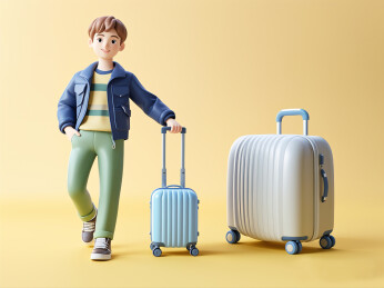 拿着行李箱的男孩