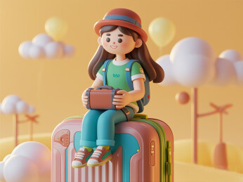 坐在行李箱的女孩