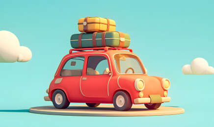 一个汽车车顶上有行李箱3D插画