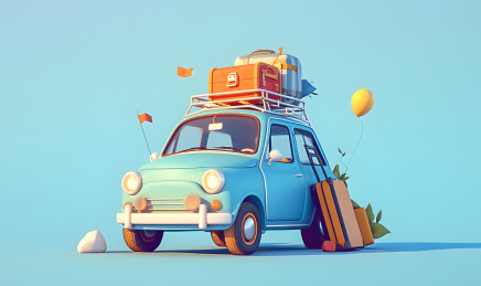 一个汽车车顶上有行李箱3D插画