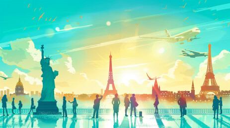 环游世界著名景点插画