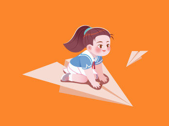 秋季开学学生纸飞机卡通矢量插画