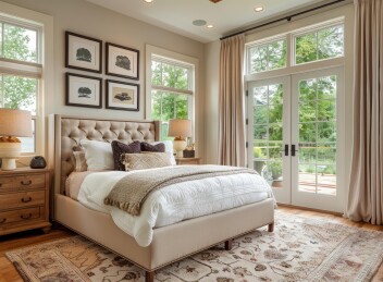 典雅主卧大窗簇绒床
