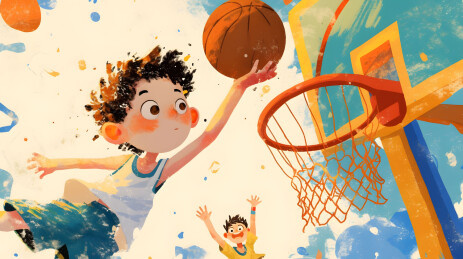 男孩打篮球水彩插画