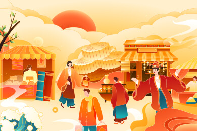 中秋节古人背景矢量插画