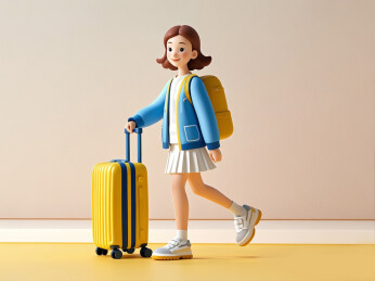 拉着行李箱的女孩