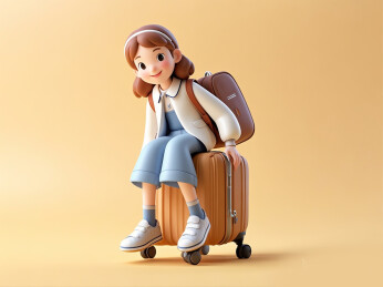 坐在行李箱的女孩