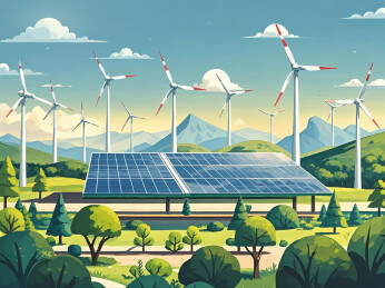 插画简笔画风格新能源风力发电风车树木户外