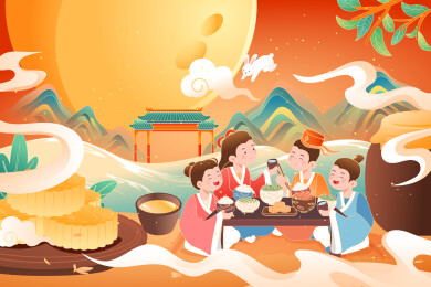 中秋节家人矢量插画