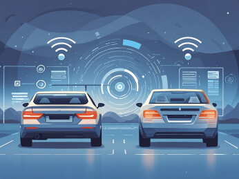 插图风格新能源汽车辅助驾驶导航泊车