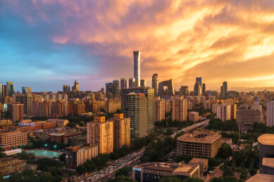 北京CBD上空的火烧云