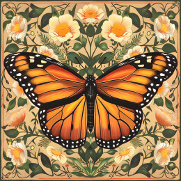 蝴蝶卷草纹手帕印花