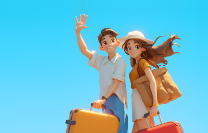 一对情侣手拿着旅行者