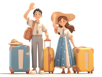 一对情侣手拿着旅行者