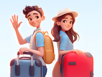 一对情侣手拿着旅行者