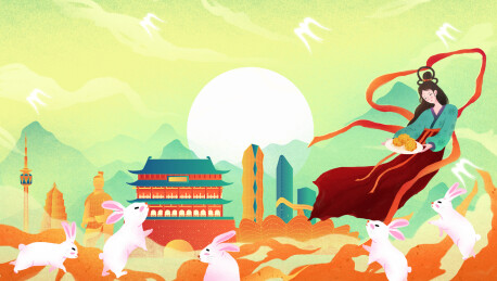 西安中秋节嫦娥奔月中国风淡雅城市