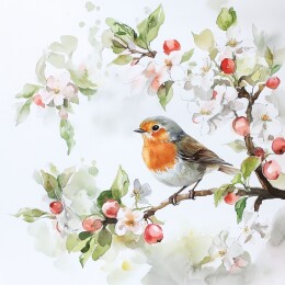 传统水彩手绘花鸟画树枝樱桃白色背景