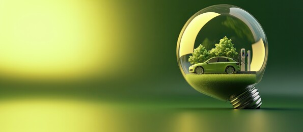 灯泡里正在充电的新能源汽车