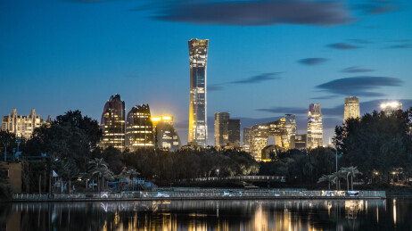 朝阳区北京CBD中国尊央视大楼夜景灯光