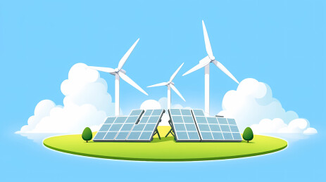 太阳能发电及风力发电新能源3D插画
