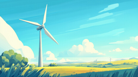 风车能源场景插画