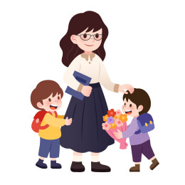 扁平风教师节学生送老师鲜花礼物