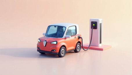 3D渲染风格新能源汽车和充电桩