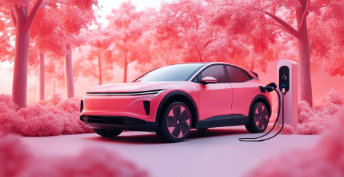 粉色新能源智能汽车科技大模型车联网充电桩