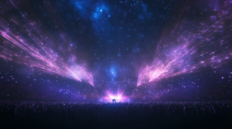 演唱会现场观众人群与舞台灯光烟花背景
