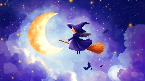 骑扫把的女巫插画