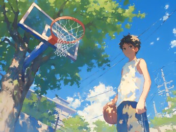 打篮球的男孩新海诚日漫插画
