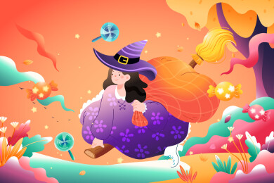 万圣节女巫矢量插画