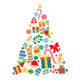 手绘矢量圣诞节元素圣诞树礼物盒