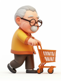 老年人推着购物车