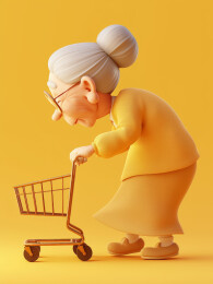 老年人推着购物车