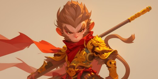 手拿金箍棒的可爱孙悟空3D卡通立体插画