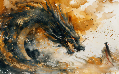 水墨风格仙侠主题插画