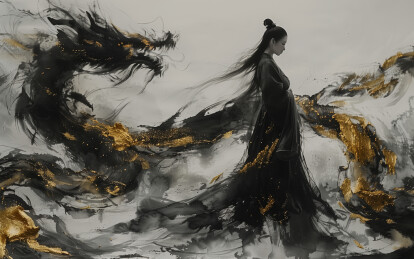 水墨风格仙侠主题插画