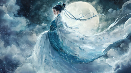 月亮背景中的嫦娥仙子