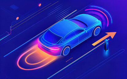 新能源汽车线条3d简洁智能驾驶科技感插画