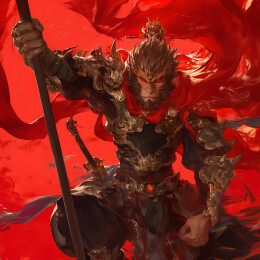  水墨风的孙悟空在天宫中的画面