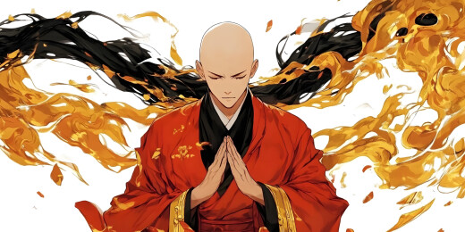 武侠僧人手绘插画