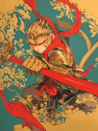 孙悟空潇洒惬意的凝神聚气的紧握金箍棒