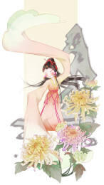 古风水墨水彩四季小人-秋戏曲