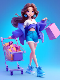 3D卡通女生购物