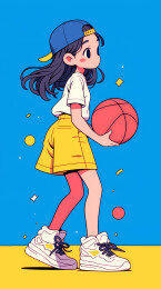 女生打篮球矢量风格插画