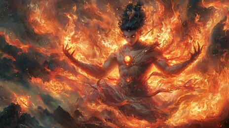 火焰中的火元素女性形象