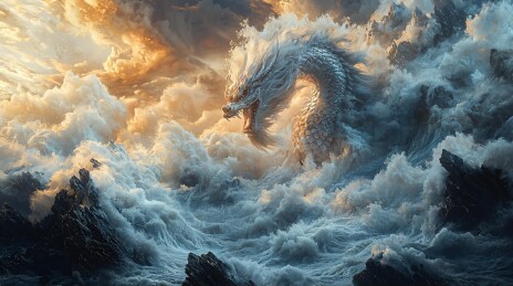 雄伟龙影在涛涛巨浪中