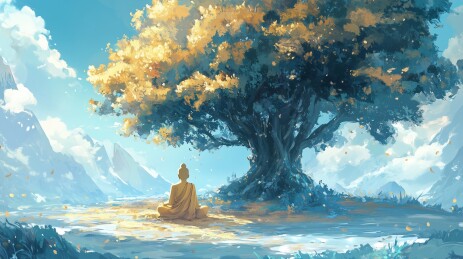 西游记如来佛祖坐在树下冥想奇幻壁纸