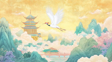 西游记仙鹤展翅翱翔奇幻壁纸